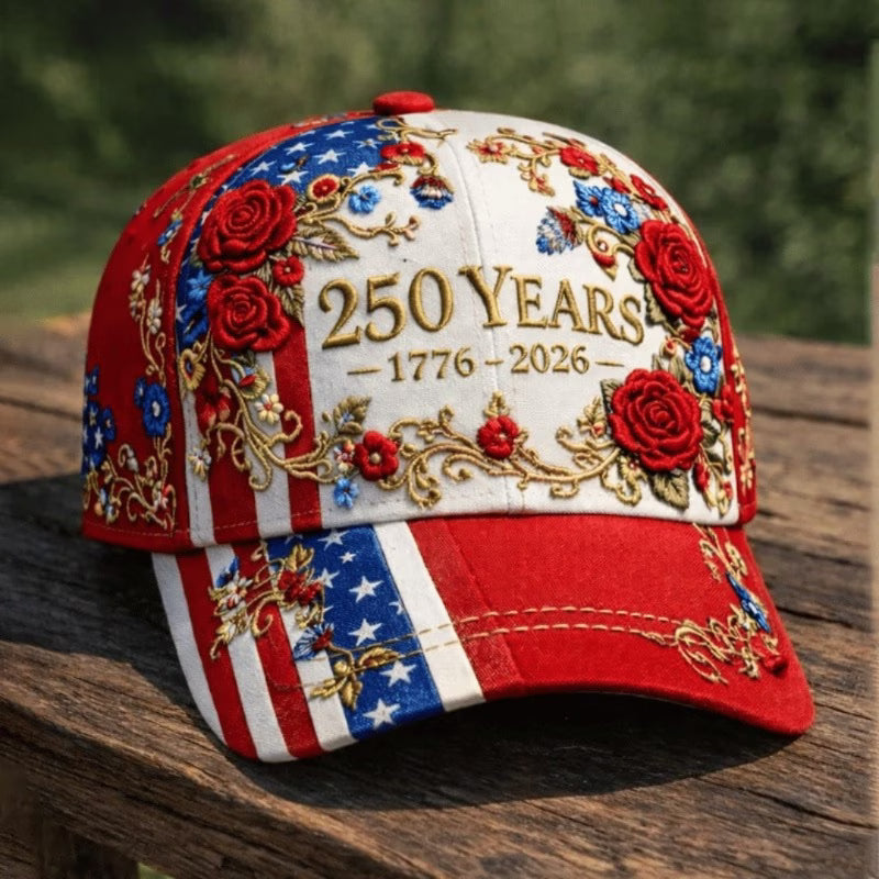 Gorra Mujer 250 Aniversario USA | Rosas 3D y Bandera | Talla Única Ajustable | 1776-2026