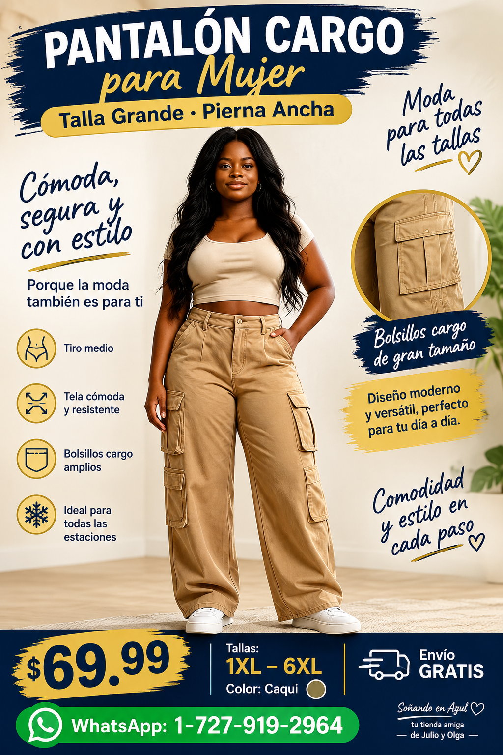 Pantalón cargo casual para mujer cómodo y resistente con envío gratis