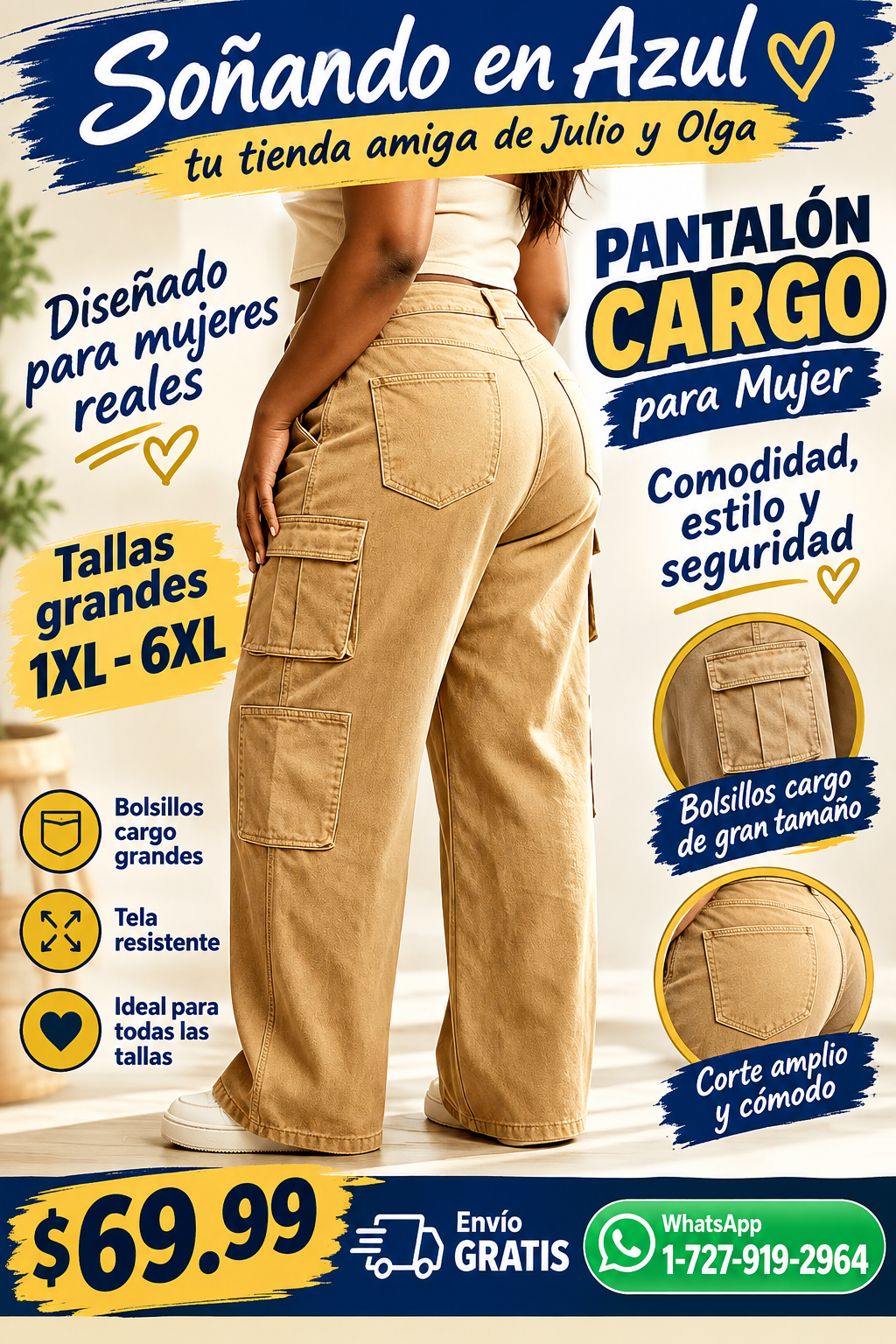 Jean cargo mujer plus size excelente calce y bolsillos utilitarios
