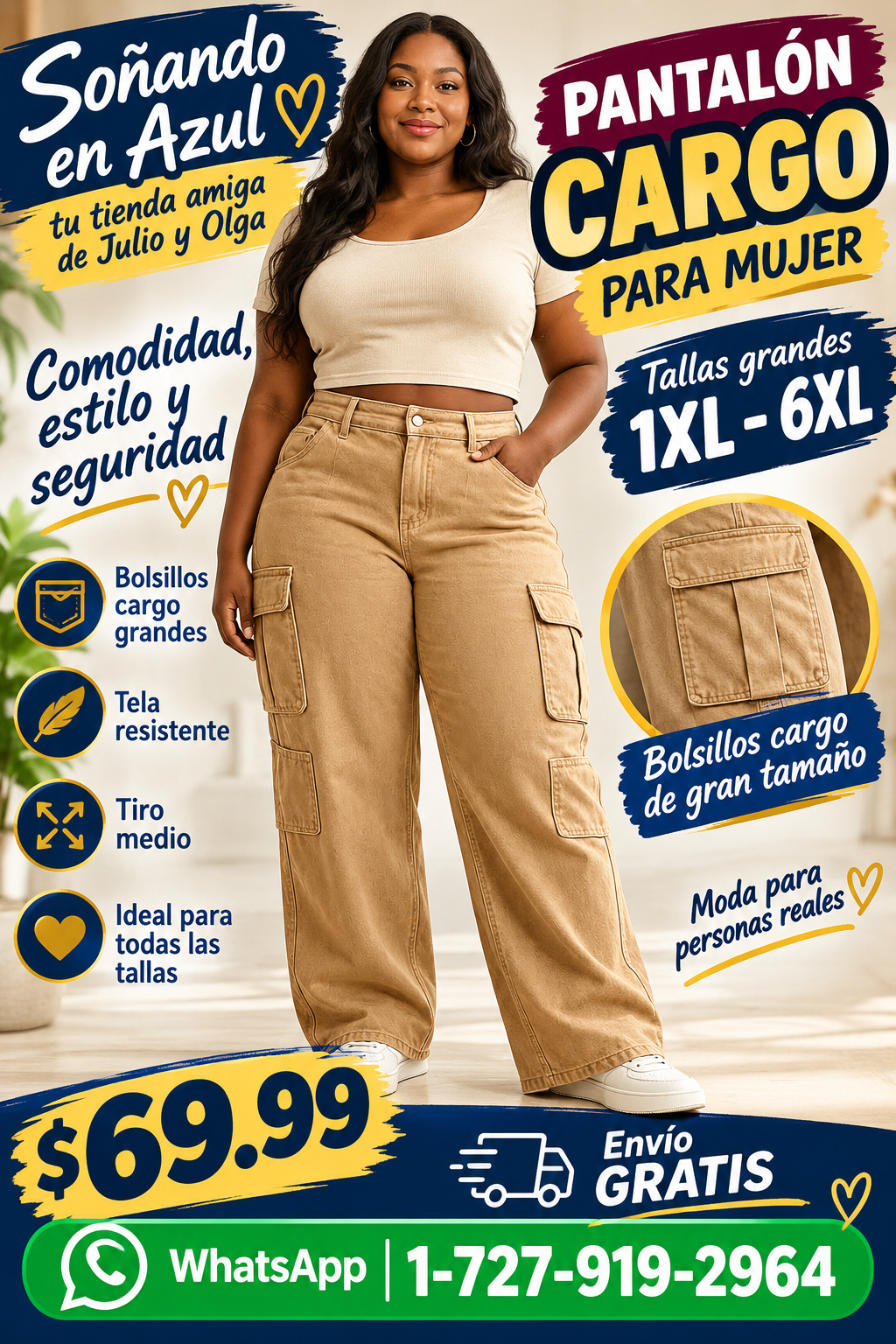 Pantalón cargo de mujer talles especiales 1XL a 6XL oferta Soñando en Azu