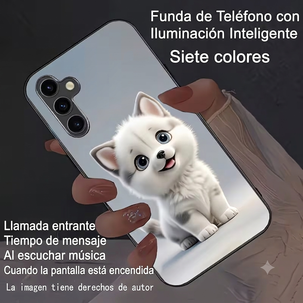 Funda inteligente perrito adorable con iluminación inteligente 7 colores — llamadas mensajes y música — Soñando en Azul laferiadejulio.com