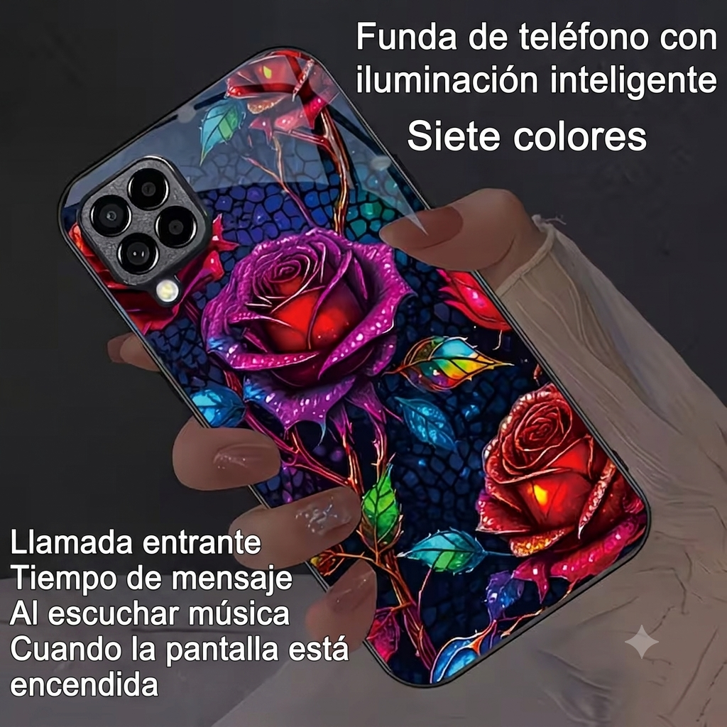 "Funda para teléfono con diseño de rosas coloridas y luces LED inteligentes en 7 colores"