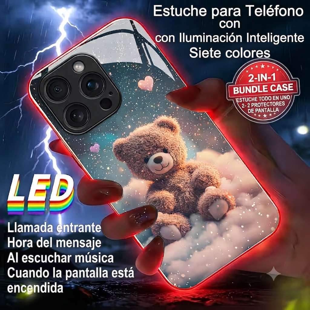 Fundas para teléfono con iluminación LED inteligente de 7 colores al recibir llamadas y mensajes. Smart phone cases with LED light effect and 2 included screen protectors.