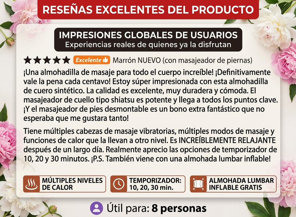 masajeador alivio del dolor  masaje para cuello Reseña de clientes sobre masajeador de cuerpo entero,sobre masajeador  cuello y pies con calor y soporte lumbar 
en Soñando en Azul en laferiadejulio.com.