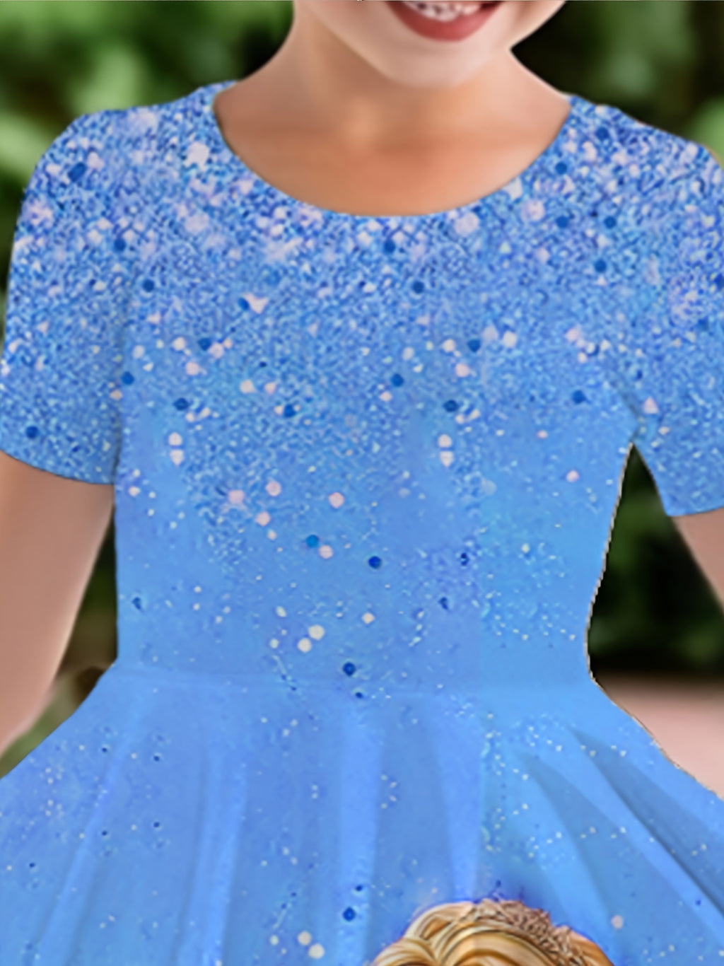 Vestido Azul Brillante con Princesa para Niña | Estampado Mágico | Tallas 5-6 a 13-14 Años
