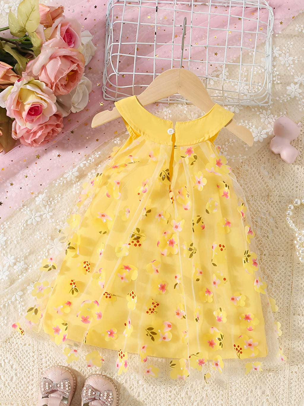Vestido Veraniego para Bebé y Niña | Sin Mangas, Lazo y Tul Floral | Tallas 3M a 2-3 Años