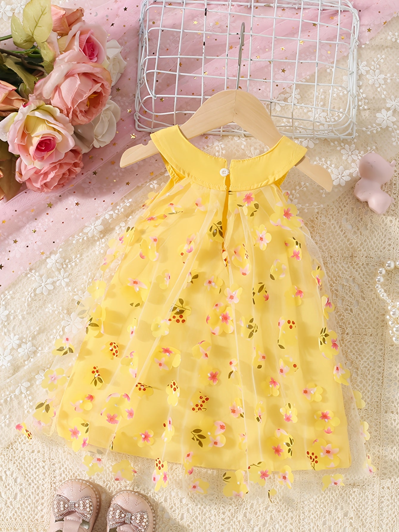 Vestido Veraniego para Bebé y Niña | Sin Mangas, Lazo y Tul Floral | Tallas 3M a 2-3 Años