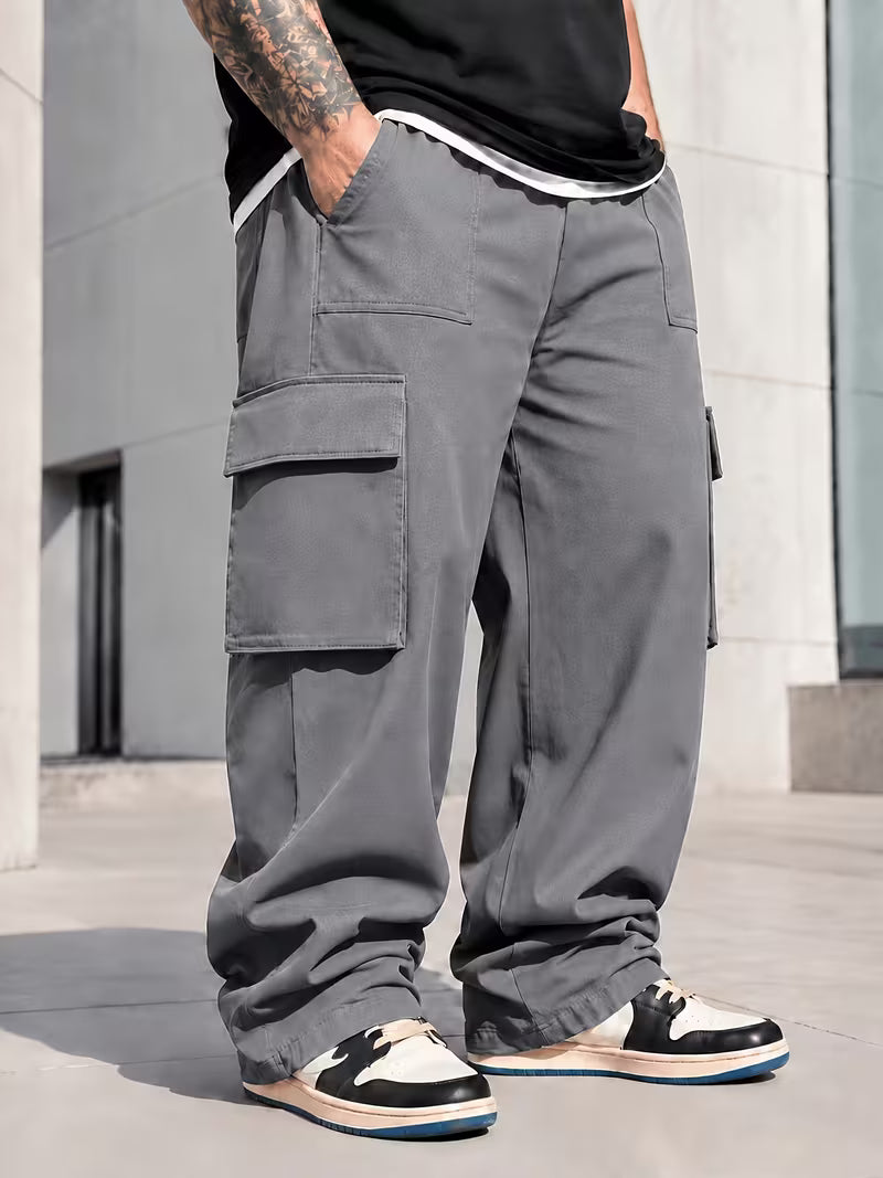 Pantalones cargo de pierna ancha para hombre de talla grande,