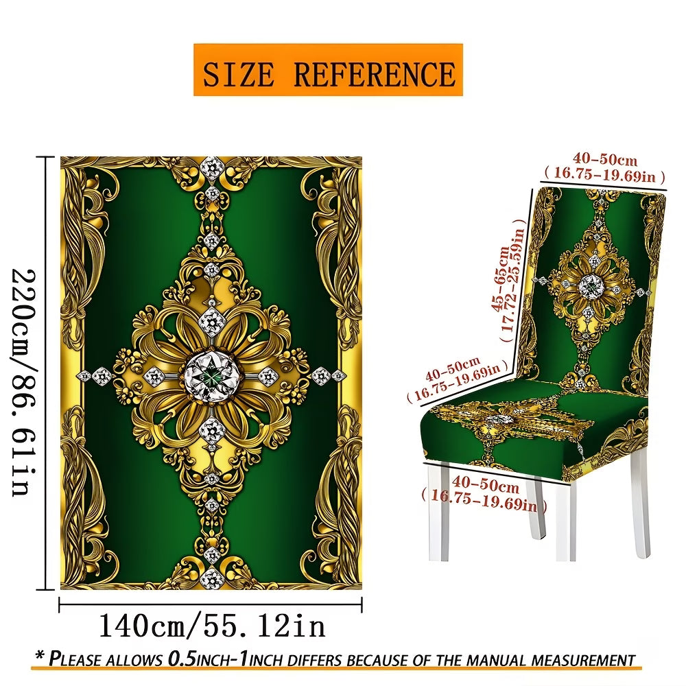 Mantel Verde Esmeralda con Ornamentos Dorados 💚✨ | Juego 1, 5 o 7 Piezas | Impresion 2D Plana