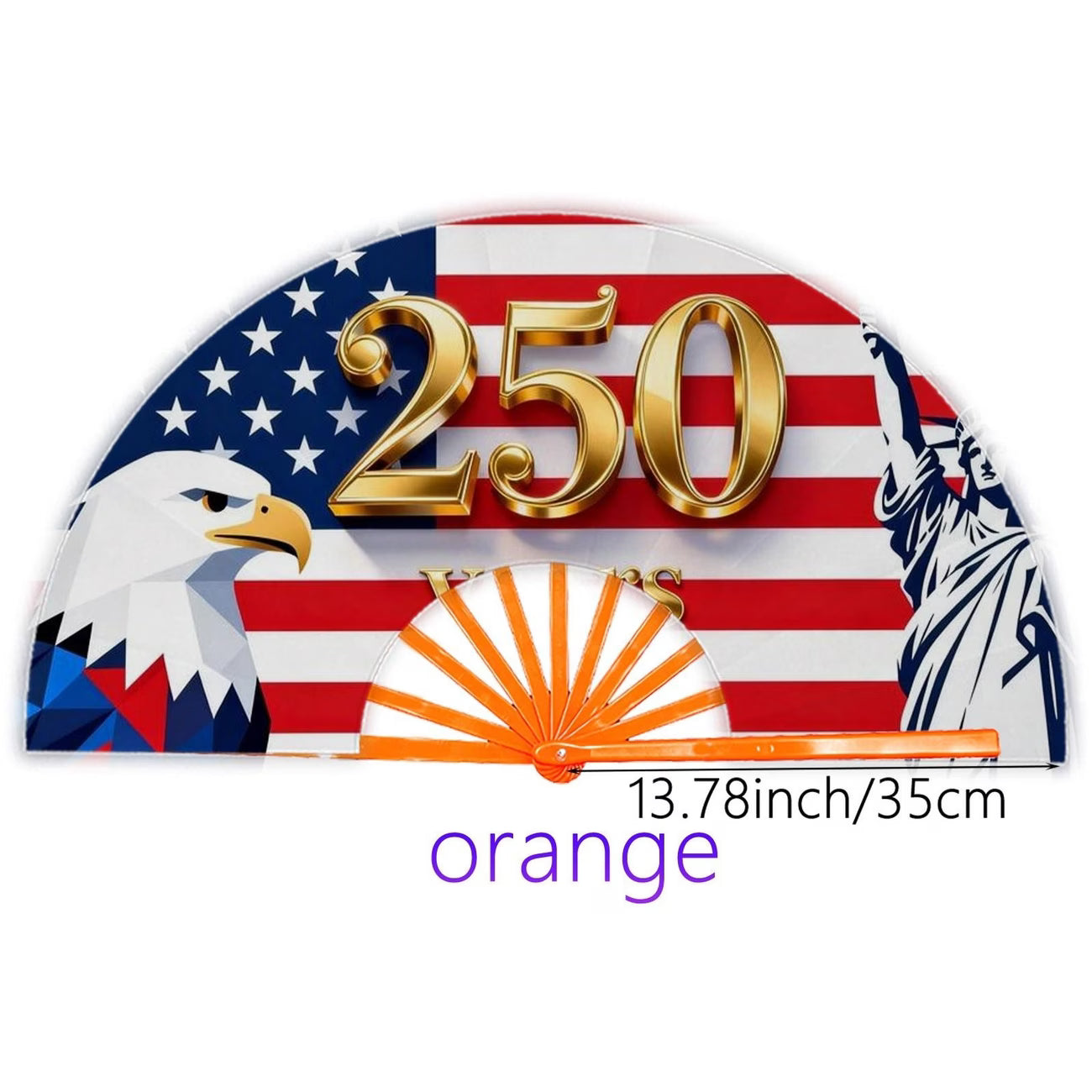 Abanico plegable de 250 aniversario de EE. UU. 1776-2026, diseño patriótico con la Estatua de la Libertad y el Águila Americana