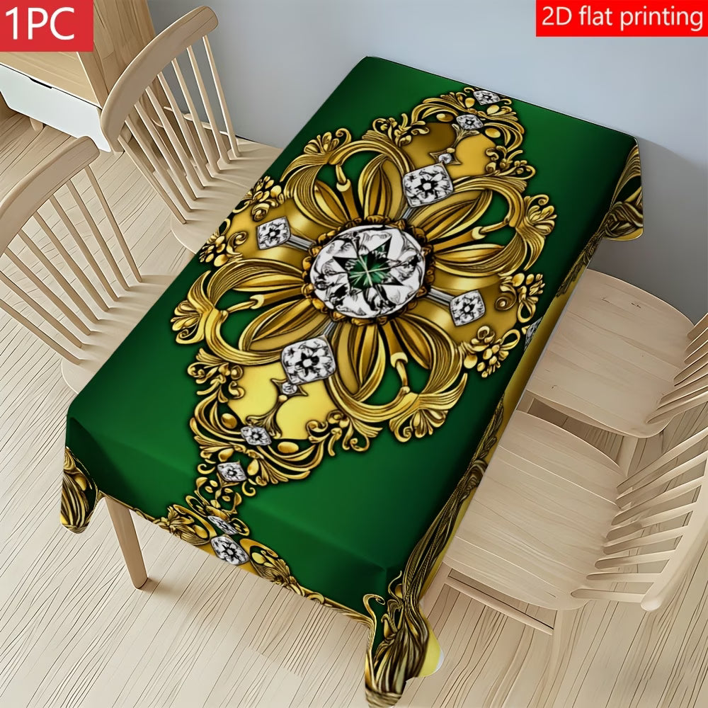 Mantel Verde Esmeralda con Ornamentos Dorados 💚✨ | Juego 1, 5 o 7 Piezas | Impresion 2D Plana