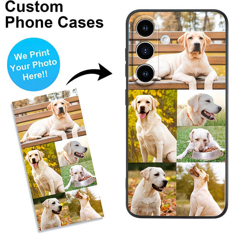 "Fundas de color negro para teléfonos Samsung.   6 lugares para  poner fotos.  de familia,mascotas u otros .Tenemos  fundas para todos los modelos."