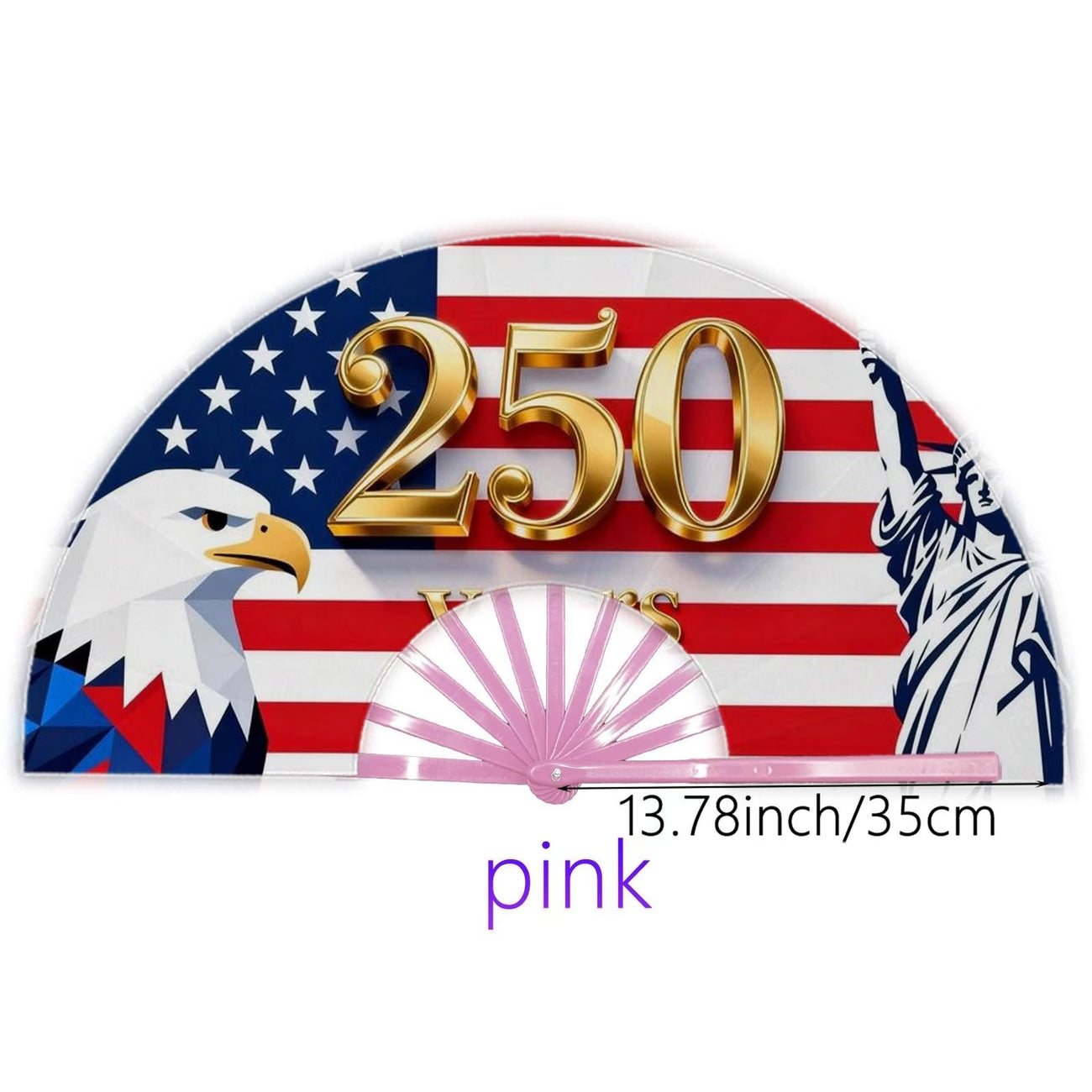 Abanico plegable de 250 aniversario de EE. UU. 1776-2026, diseño patriótico con la Estatua de la Libertad y el Águila Americana