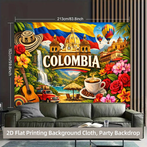 Banner Decorativo Colombia 🇨🇴 | Tela de Fondo 2D | Fiestas, Cumpleaños, Eventos | 152x92cm