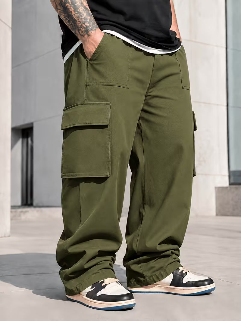 Pantalones cargo de pierna ancha para hombre de talla grande,