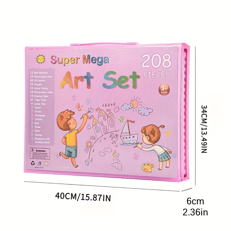 Set de Arte 228 Piezas 🎨 | Kit Completo de Pintura para Niños | Rosa y Azul | Con Estuche