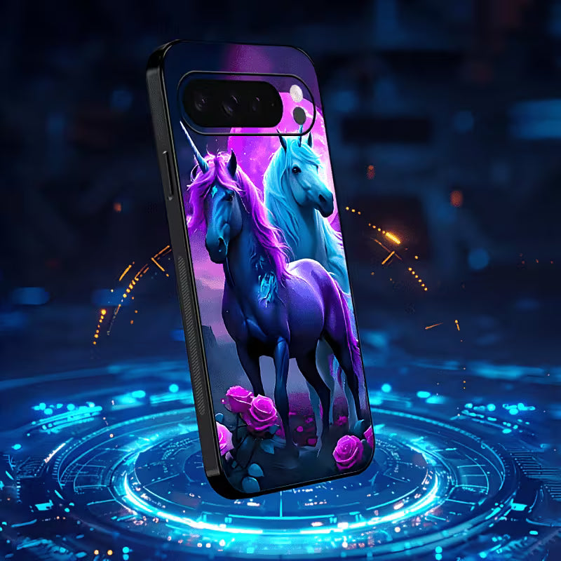 Funda Inteligente con Música y Luces para Google Pixel — Caballos con Unicornio y Conejo con Luna