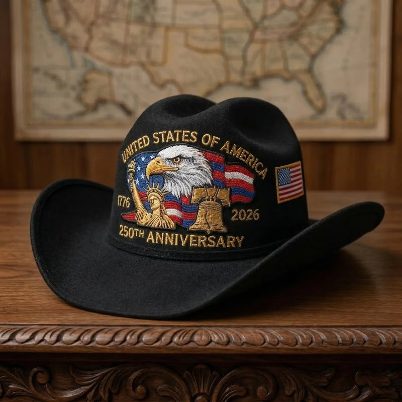 Sombrero Vaquero Patriótico 250 Aniversario USA 🤠 | Águila Bordada | 1776-2026 | 4 Colores