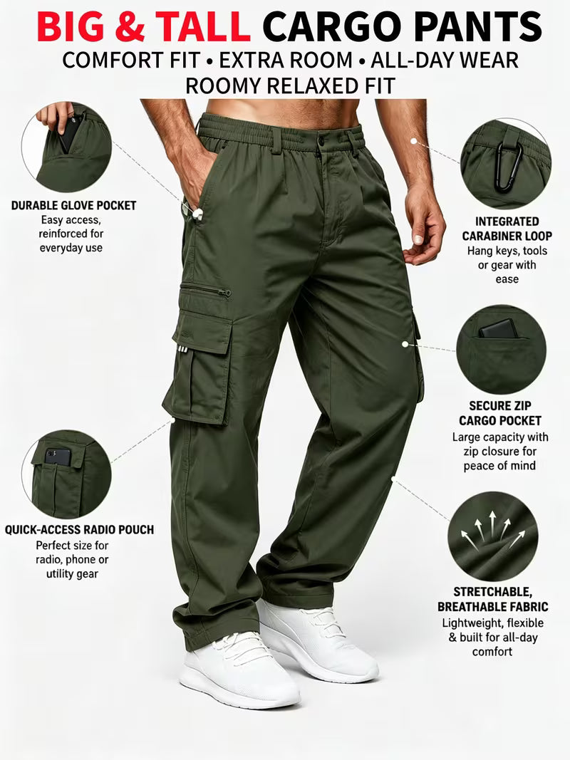 Pantalón cargo verde militar hombre tallas especiales 1XL a 5XL