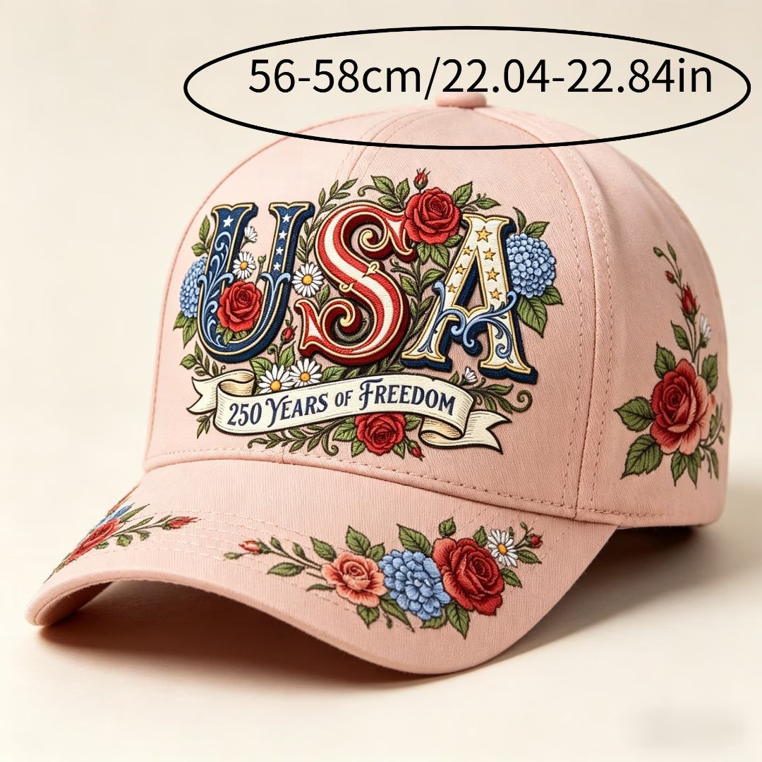 Gorra Floral USA 🌹 | 250 Years of Freedom | Rosa Patriótica | 4 de Julio | Unisex