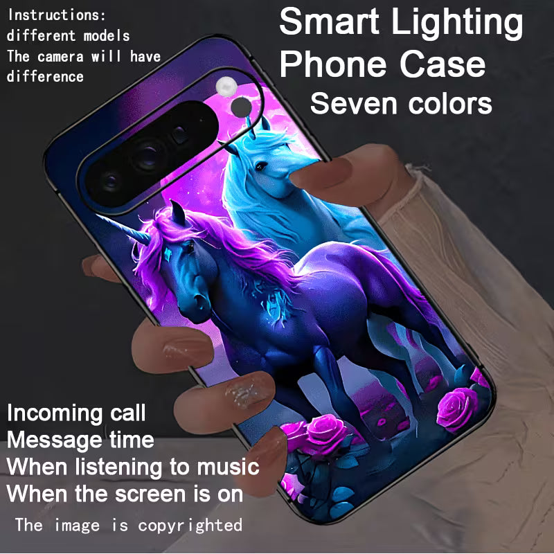 fundas de teléfono inteligentes , se iluminan y reproducen música diseño con caballos unicornio