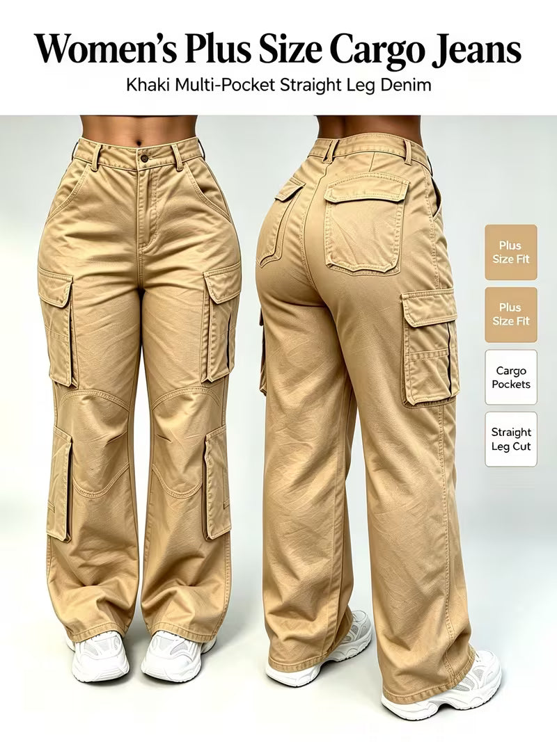 Jean cargo mujer plus size tiro alto cómodo para look casual y diario