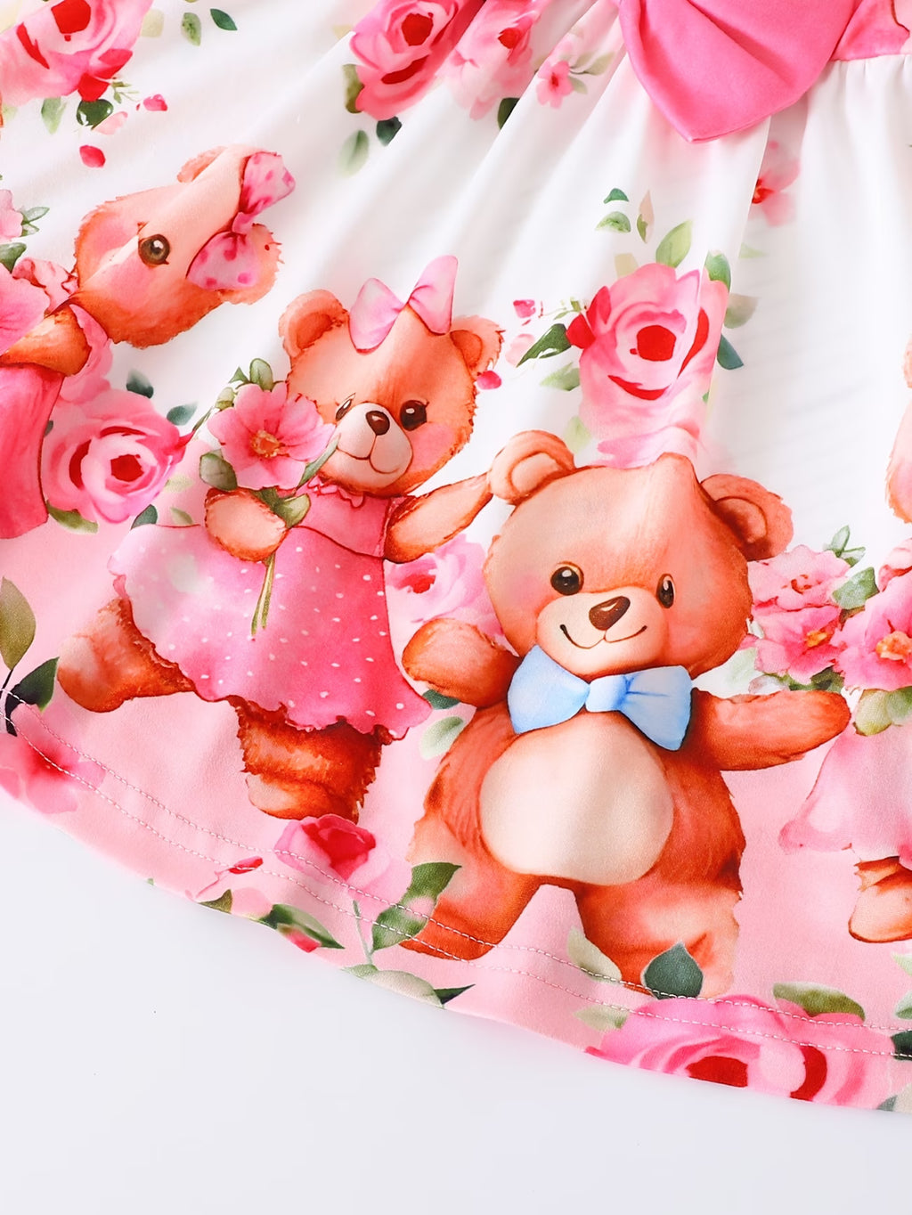 Vestido de Bebé con Ositos y Flores | Lazo Rosa | Sin Mangas | Tallas 0 a 3 Años