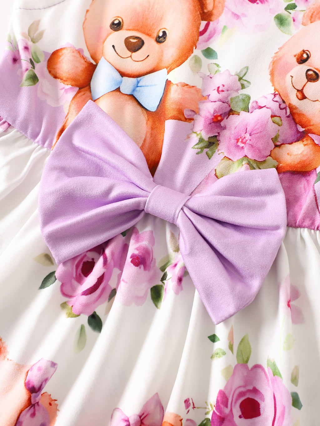 Vestido de Bebé con Ositos y Flores | Lazo Rosa | Sin Mangas | Tallas 0 a 3 Años
