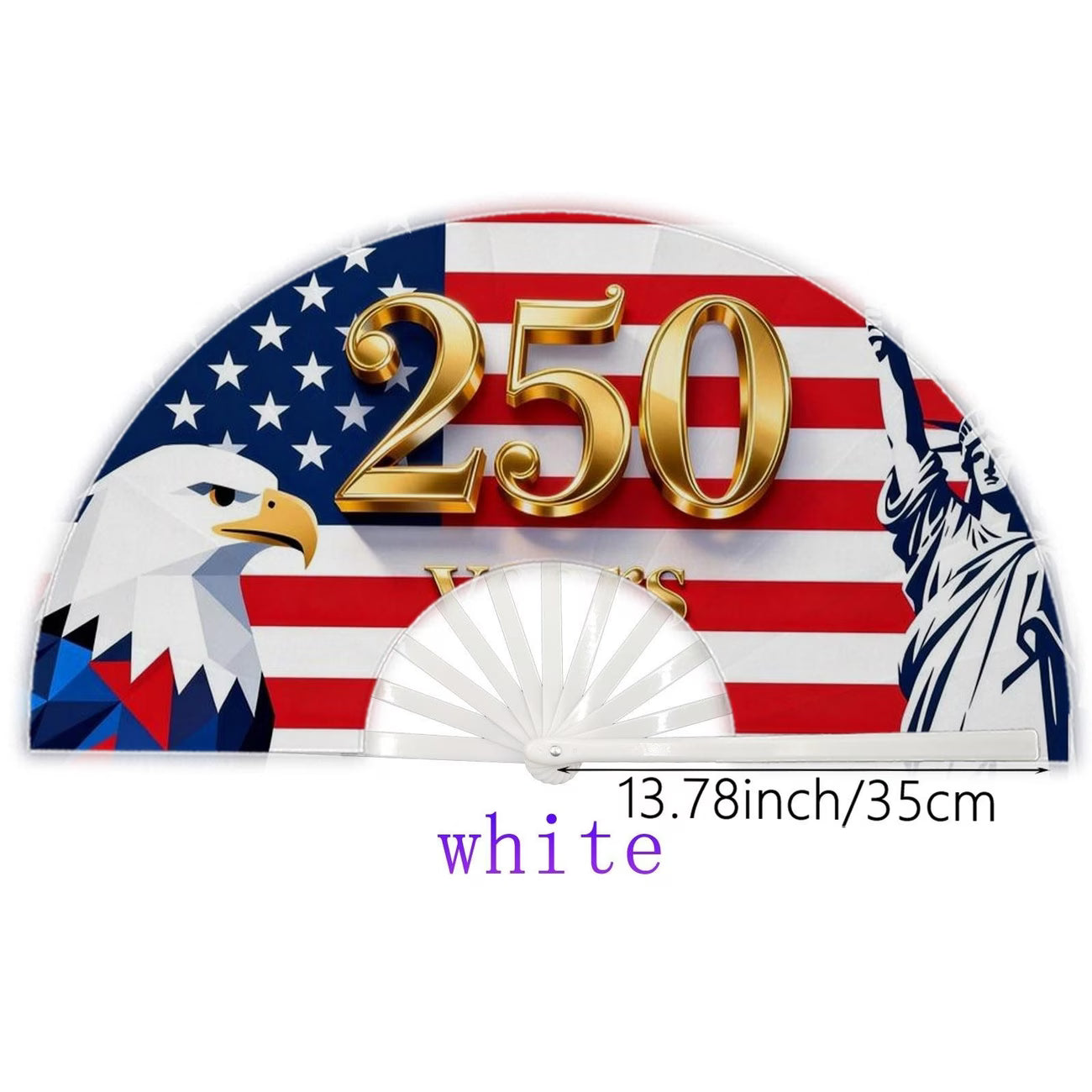 Abanico plegable de 250 aniversario de EE. UU. 1776-2026, diseño patriótico con la Estatua de la Libertad y el Águila Americana