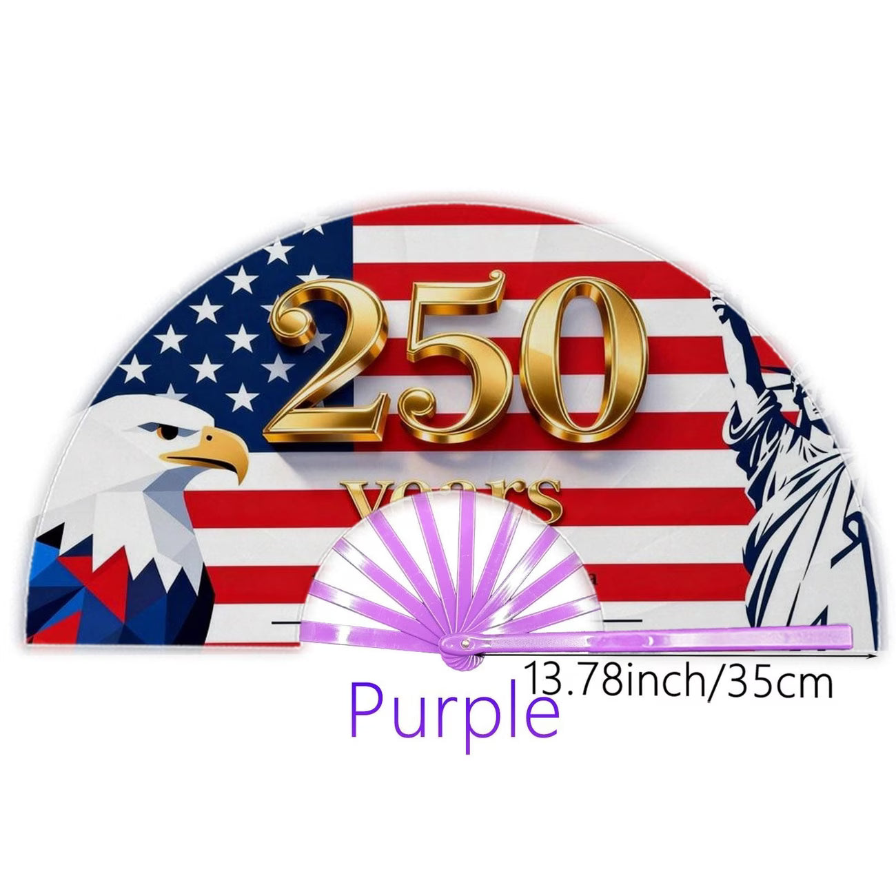Abanico plegable de 250 aniversario de EE. UU. 1776-2026, diseño patriótico con la Estatua de la Libertad y el Águila Americana