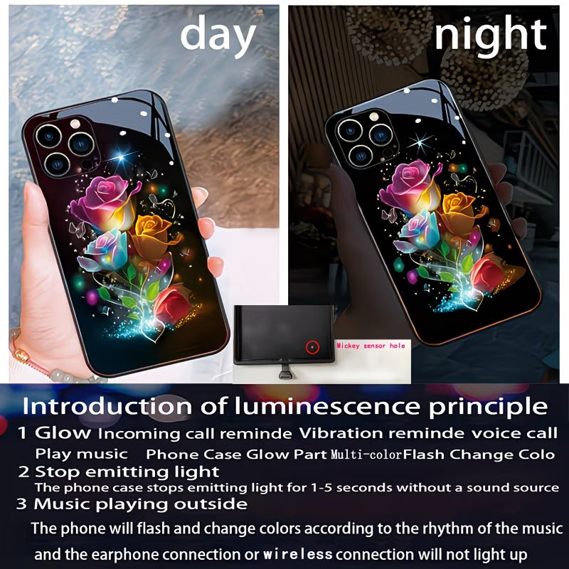 "Funda inteligente con rosas de colores que se ilumina de día y de noche con la música — Soñando en Azul"