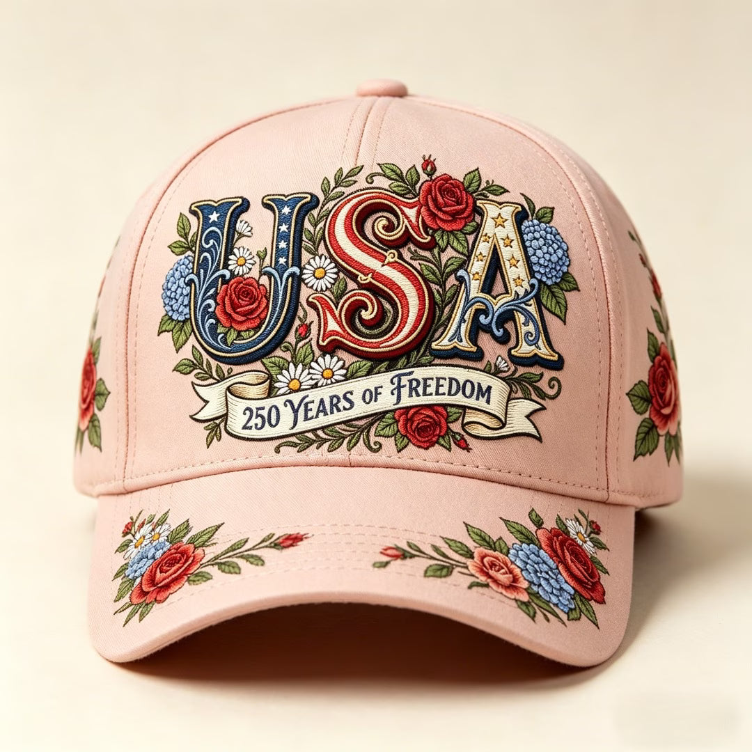 Gorra Floral USA 🌹 | 250 Years of Freedom | Rosa Patriótica | 4 de Julio | Unisex