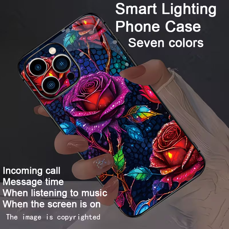 "Funda para teléfono con diseño artístico de rosas iluminadas — funda inteligente LED Motorola"