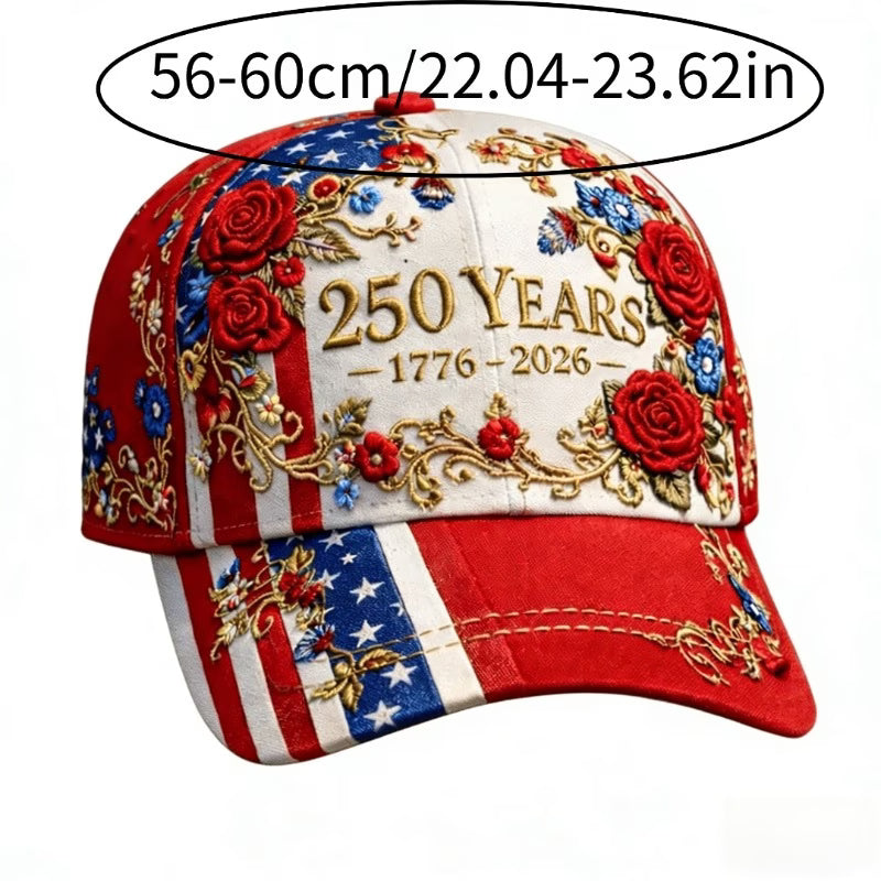 Gorra Mujer 250 Aniversario USA | Rosas 3D y Bandera | Talla Única Ajustable | 1776-2026