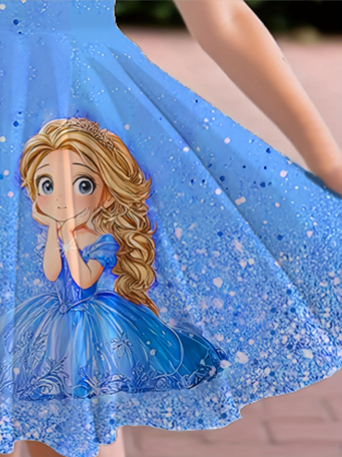 Vestido Azul Brillante con Princesa para Niña | Estampado Mágico | Tallas 5-6 a 13-14 Años