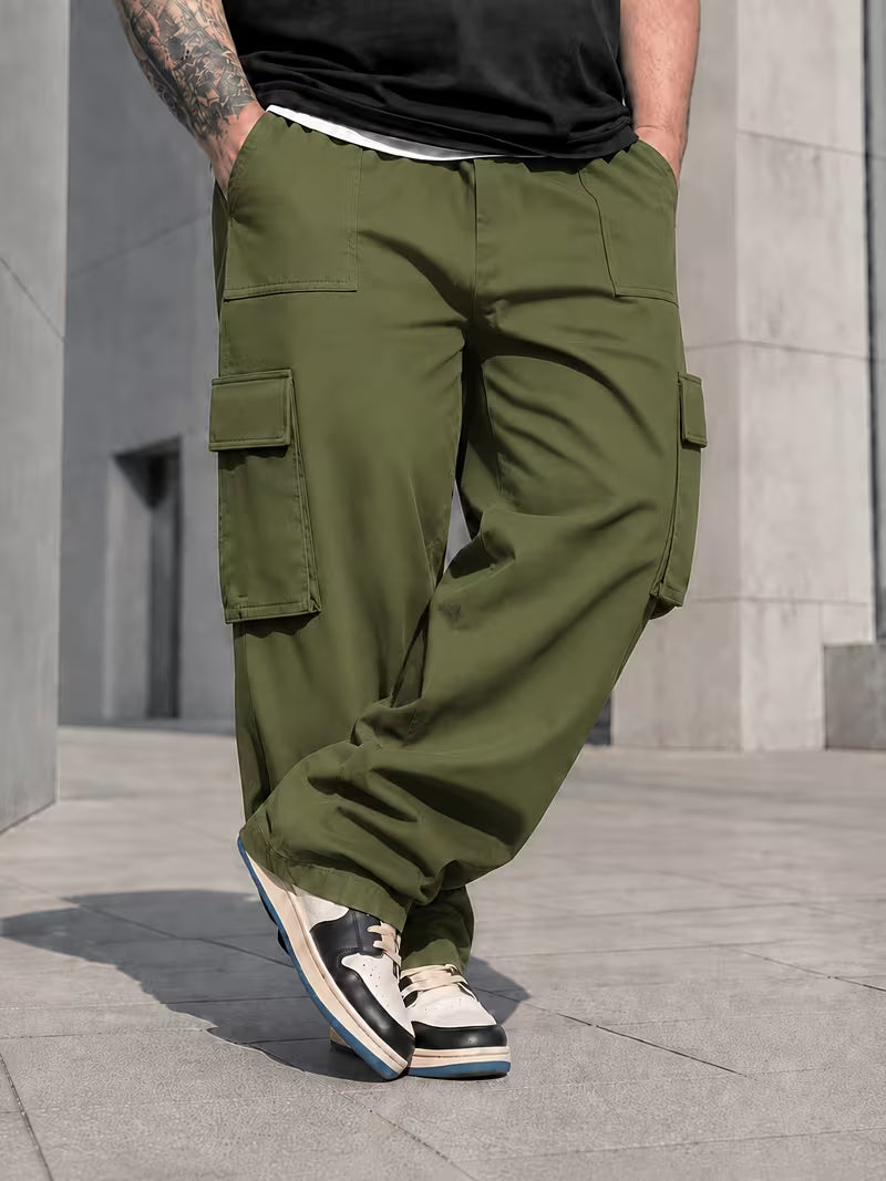 Pantalones cargo de pierna ancha para hombre de talla grande,