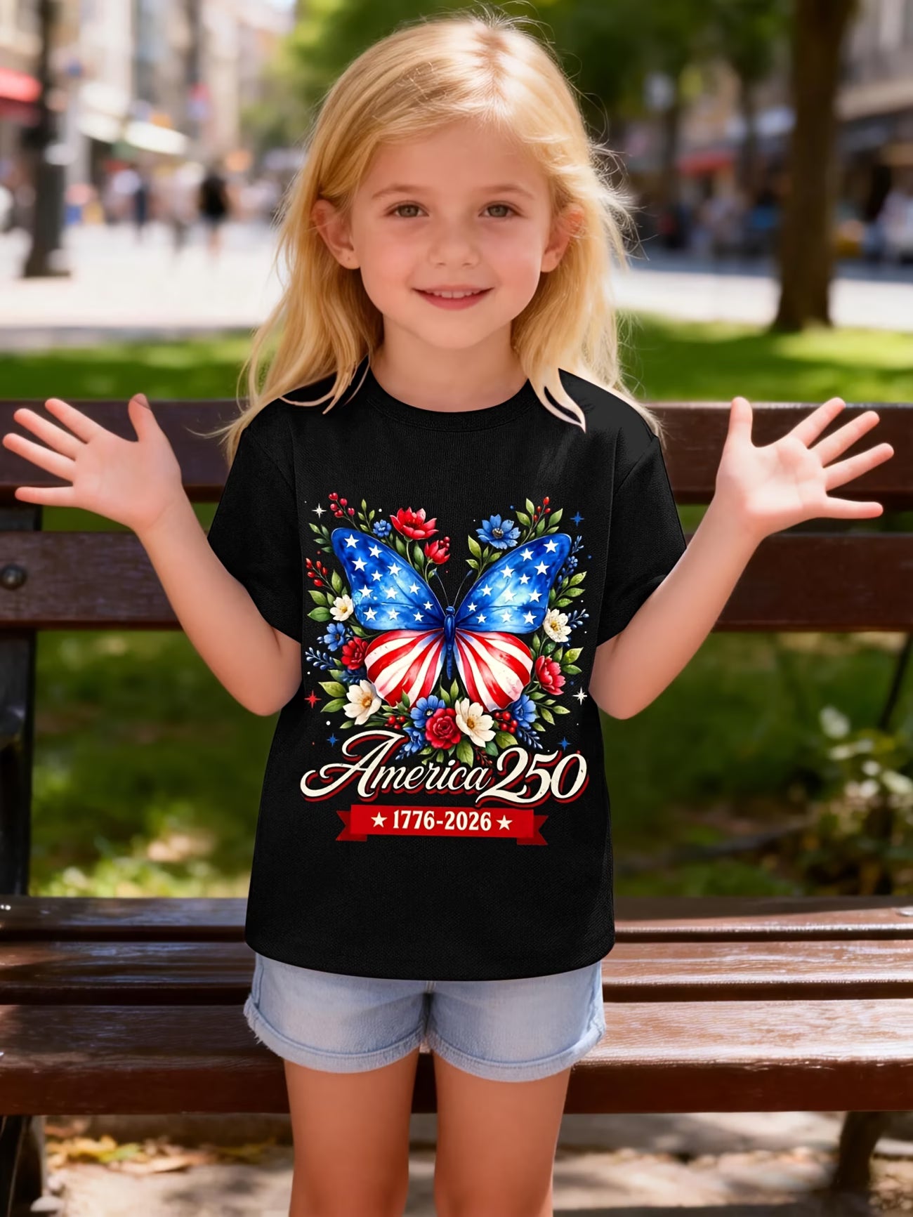 Camiseta Niños y Niñas | Mariposa Patriótica 250 Años USA 🦋🇺🇸 | Tallas 3 a 14 Años | 7 Colores