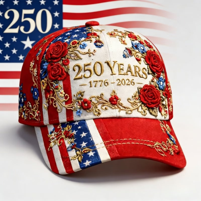 Gorra Mujer 250 Aniversario USA | Rosas 3D y Bandera | Talla Única Ajustable | 1776-2026