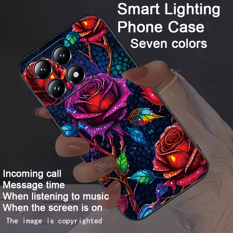 "Funda para teléfono con diseño de rosas coloridas y luces LED inteligentes en 7 colores"
