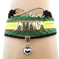 Pulsera Jamaica | Cuero Trenzado Verde Amarillo Negro | Dije JAMAICA | Estilo Boho | Unisex