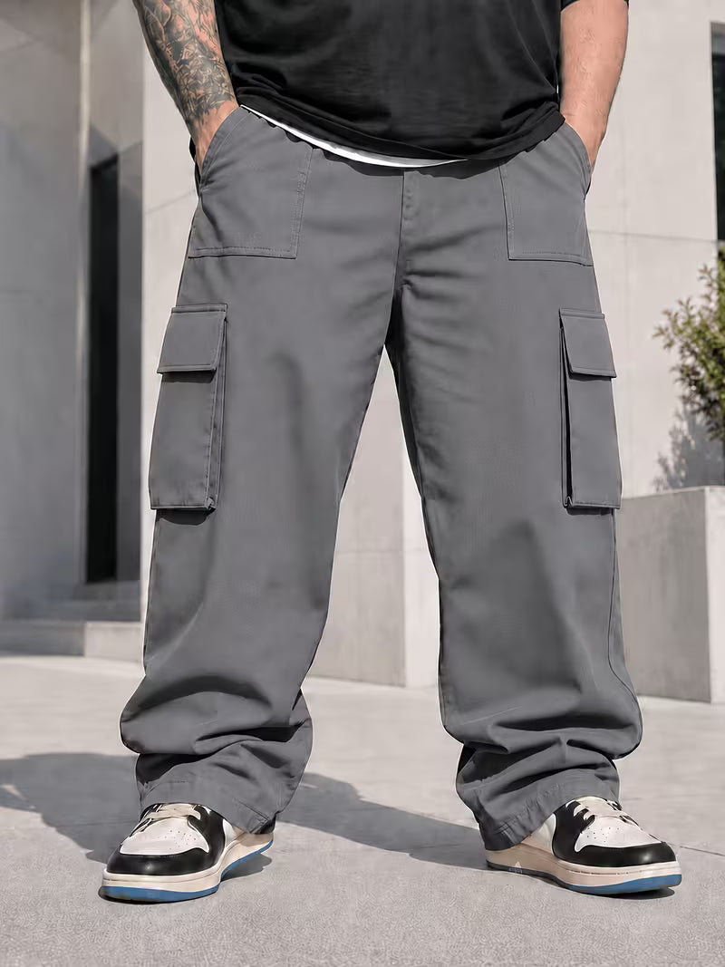 Pantalones cargo de pierna ancha para hombre de talla grande,