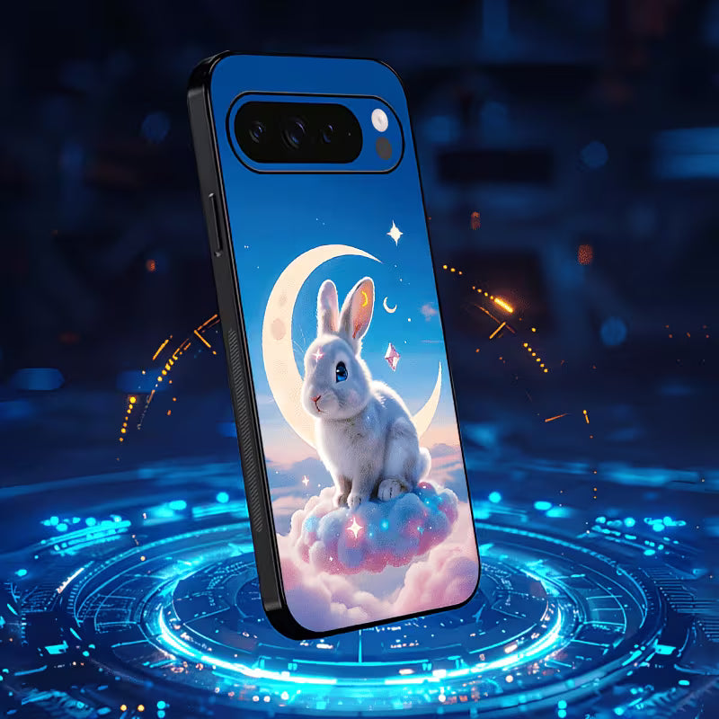 funda de teléfono inteligente con diseño de conejo en la luna ,se ilumina,reproduce música