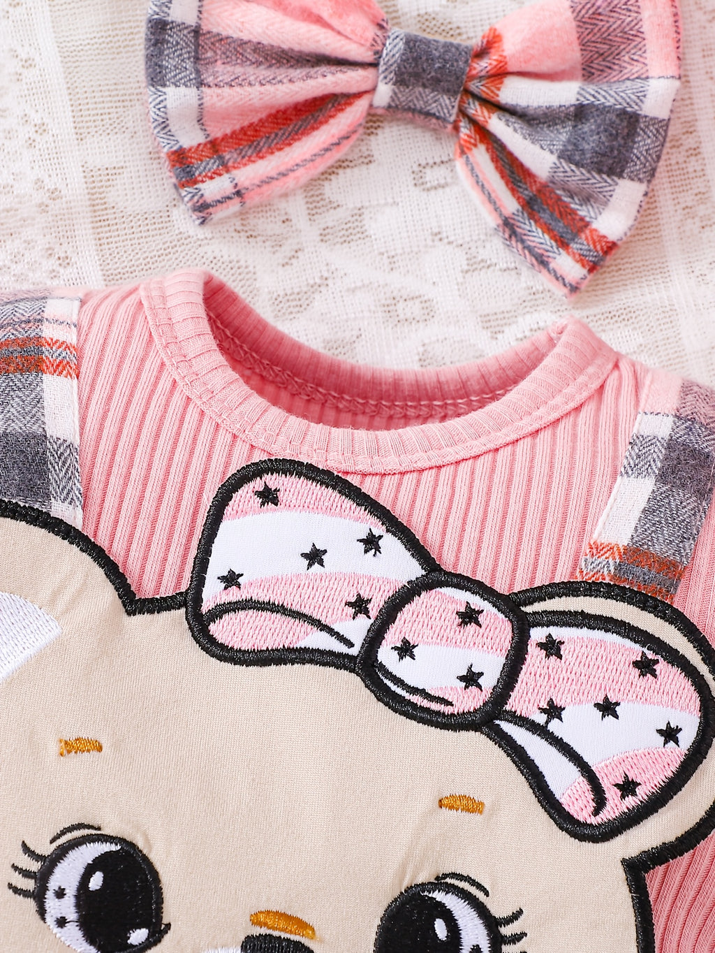 Vestido Romper Rosa para Bebé Niña con Diadema — Diseño Osito Tierno, Tallas 1-3M a 12-18M