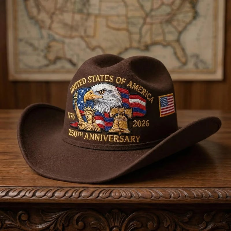 Sombrero Vaquero Patriótico 250 Aniversario USA 🤠 | Águila Bordada | 1776-2026 | 4 Colores