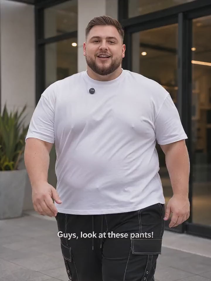 Pantalones cargo casuales rectos de color sólido para hombre de talla grande,